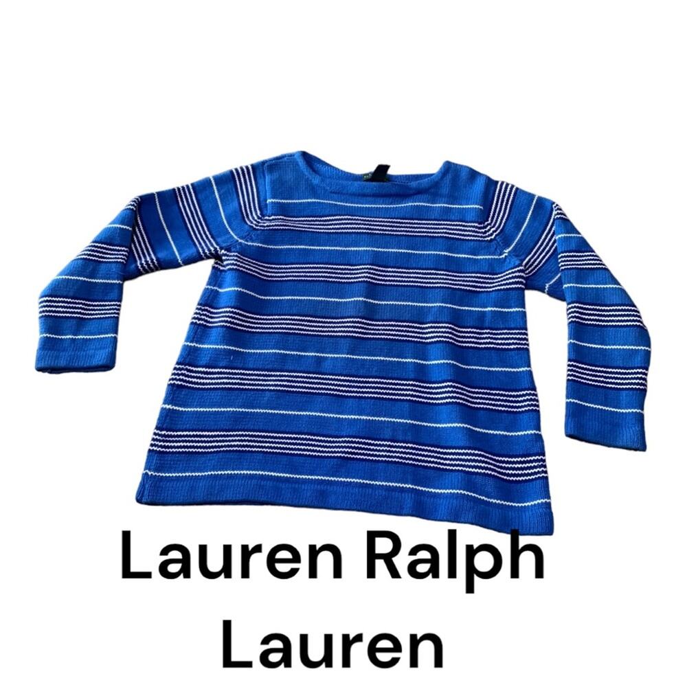 Lauren Ralph Lauren womens 2x blue knit stripe sweater long sleeve casual librar